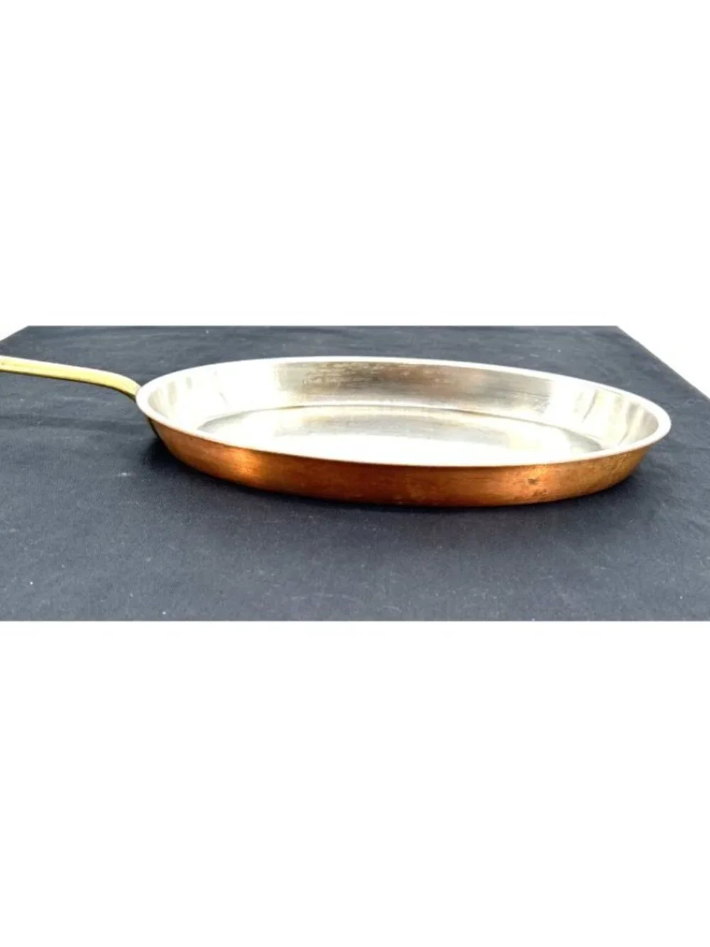 Vintage Copper Stainless Fish Pan Long Brass Handle Well Made 8”x13”
